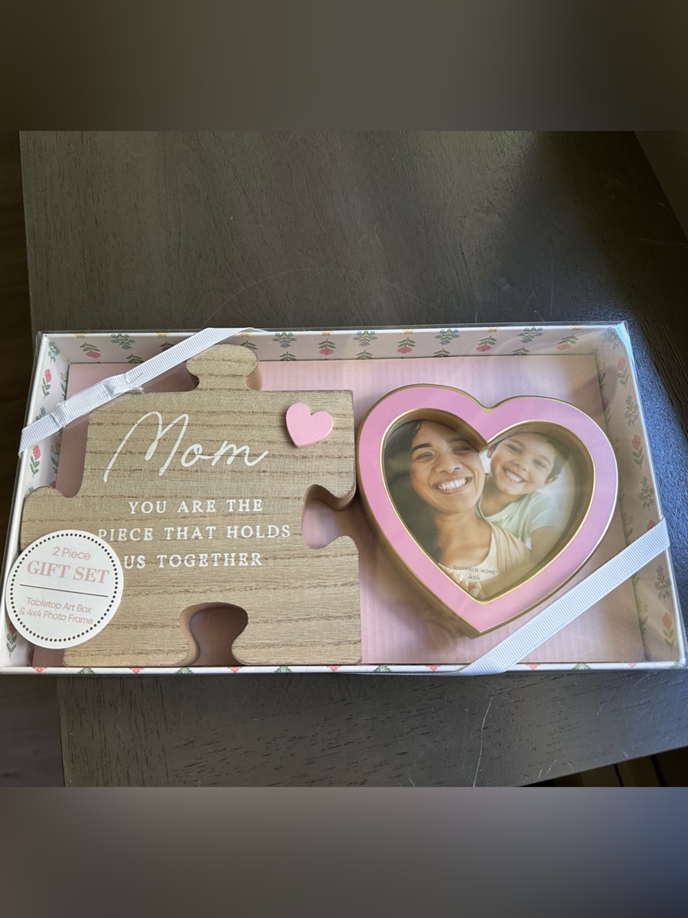 Sheffield Home Pink Heart Photo Frame and Puzzle Plaque Gift Set